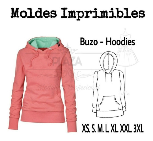 Moldes Patrones Imprimibles Buzo Hoodie Canguro  Xs Al 3xl