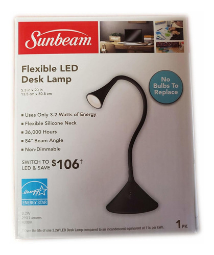 Lámpara De Escritorio Led Flexible Black Sunbeam - Sin Bom.