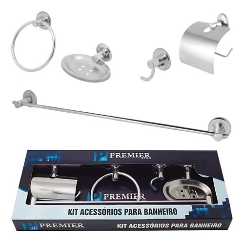 Kit Acessórios P/ Banheiro Aço Inox 5 Peças Mod Jr