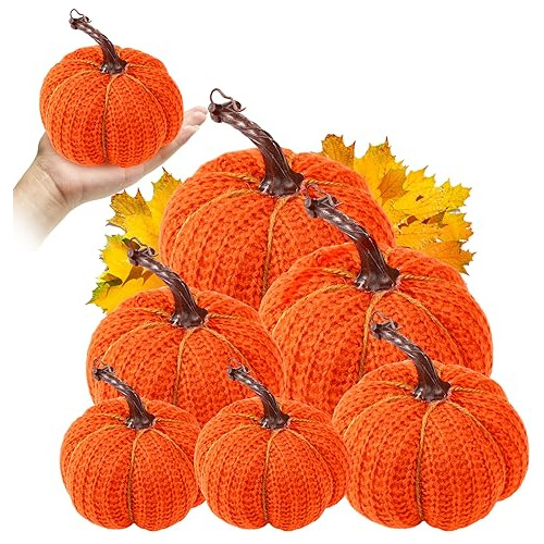 Conjunto De 6 Calabazas Falsas De Color Naranja Otoñal...