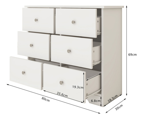  Gabinete 6 Cajones Blanco Moderno Minimalista