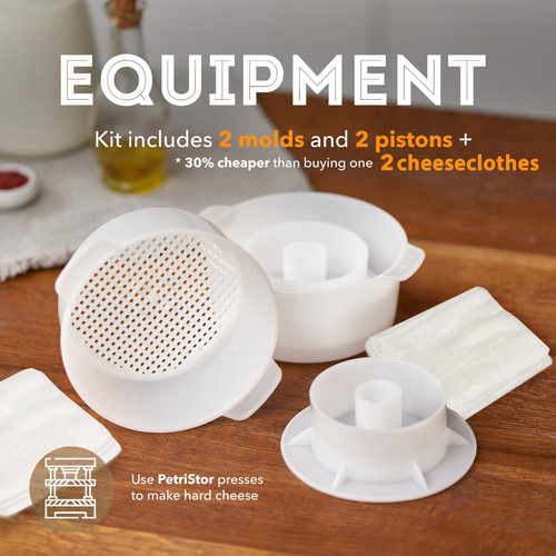 Kit De 2 Moldes Para Hacer Queso Con Pistón Y Gasa