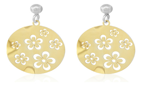 Aros De Plata Esterlina 925 Disco Flores Bañado En Oro 18kt