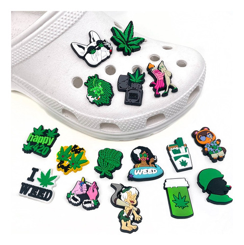 Juego De 16 Abalorios Con Forma De Hojas Verdes Para Zapatos