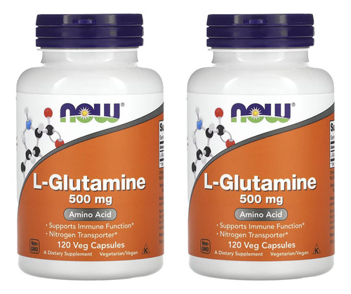 L-glutamina 500mg Now Foods L-glutamine 120 Veg Caps 2un Sabor Sem sabor