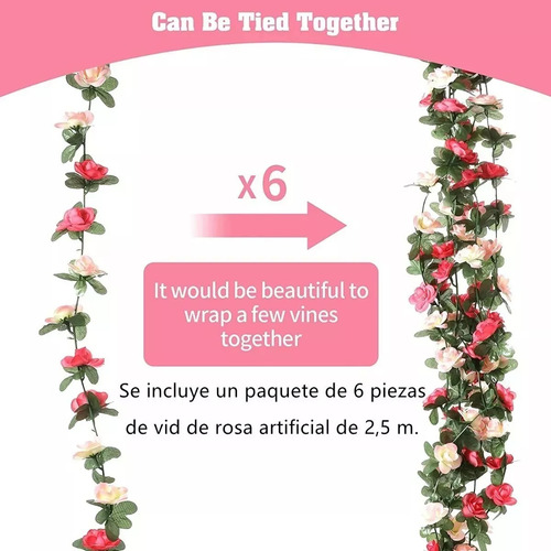6pcs Guia Enredadera Con Rosas Artificial Decoración Flores