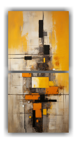 120x60cm Cuadro Abstracto Tela Canvas Amarillo Mostaza