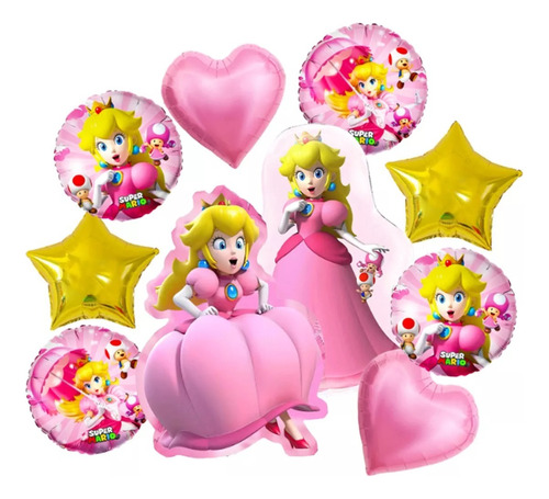  Kit 10 Pzas Princesa Peach De Mario Bros Decoracion Cumple 