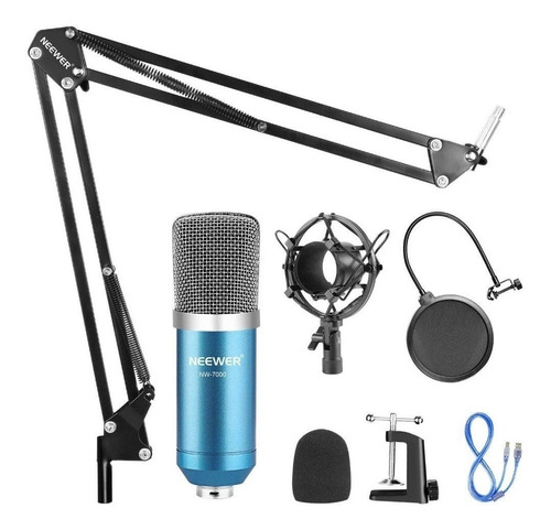 Micrófono Neewer NW-7000 Condensador Bidireccional color azul/plateado