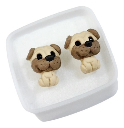 Aretes De Perro Pug De Pasta  +estuche Pp4