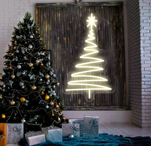 Placa Luminoso Decorativo Neon Led - Árvore Natal Papai Noel Cor Branco Frio Bivolt
