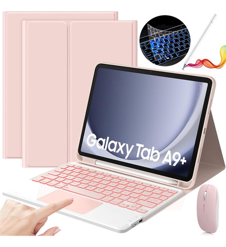 Funda Teclado Mouse+ Lapiz Para Galaxy Tab A9plus 11'' Rosa