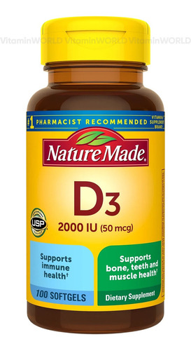 Nature Made Vitamina D3 2000 Iu 50 Mcg Con 100 Softgels 