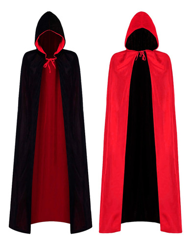 Capa Capucha Reversible Negro/rojo Disfraz 130cm Halloween