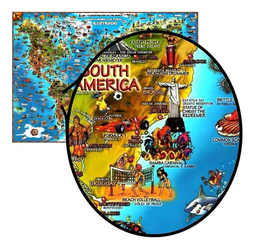 Imagem 5 de 7 de Mapa Do Mundo Cultural Ilustrado Monumentos Português Inglês