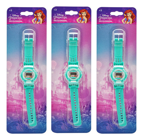 Reloj Digital Disney Princesa Verde Agua Pack 3pz Bestway Cd Color Del Fondo Blanco