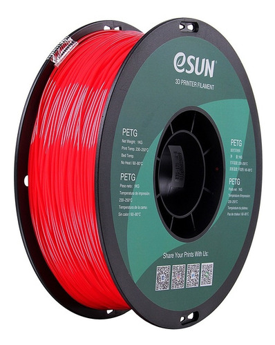 Filamento Esun Premium Petg 1kg 1.75 Mm Color Rojo Solido