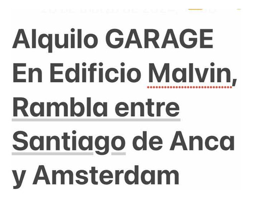 Alquilo Garage Edificio Malvin