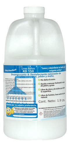 Limpiador Para Baños Y Regadera El Reflejo Es Nuestra Diferencia Rd 150 Línea Baños Para Eliminar Capa De Jabón Y Grasa De Azulejos Libre De Fosfatos Galón 1.9 Litros 1 Pieza