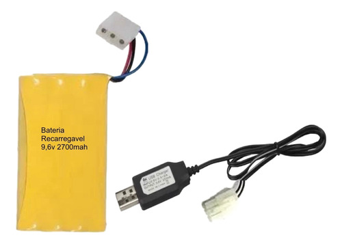 Bateria 9,6v 2700mah Conector Tamya 3vias Com Carregador Usb
