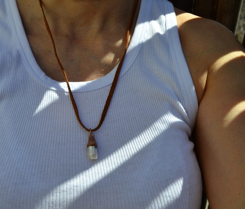 Collar Perla Natural De Rio, Cuero, Joyas Estilo Boho, Cod1