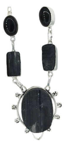 Collar De Turmalina Negra, Ónix Negro Y Plata 925 Mod.611