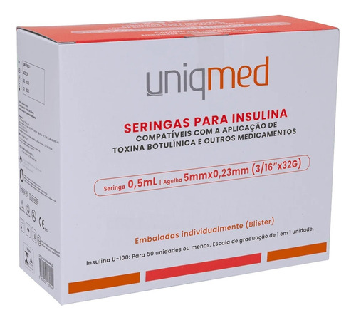 Seringa Para Insulina Uniqmed Agulha 5x23 Com 0,5ml 20 Und