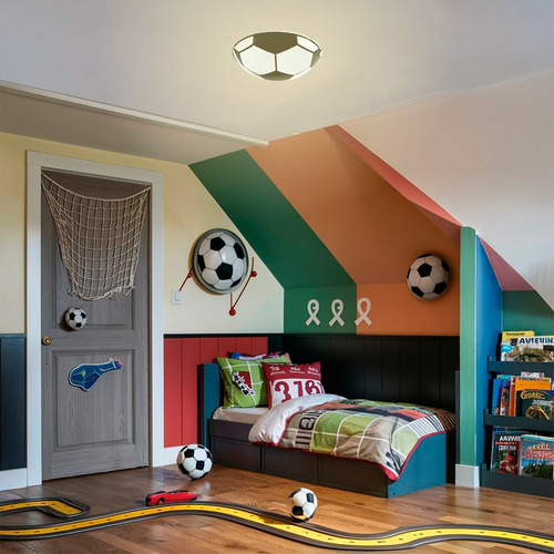 Lampara Infantil De Techo, Luz Ideal Balón De Futbol Estructura Opalino
