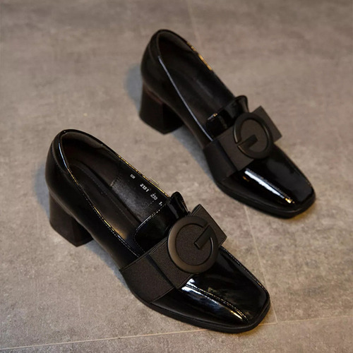 Zapatos De Tacón Bajo Con Punta Cerrada Gruesa Para Mujer,