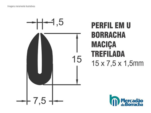 Borracha Perfil U 7,5 X 15 X 1,5 Mm - Metro Linear
