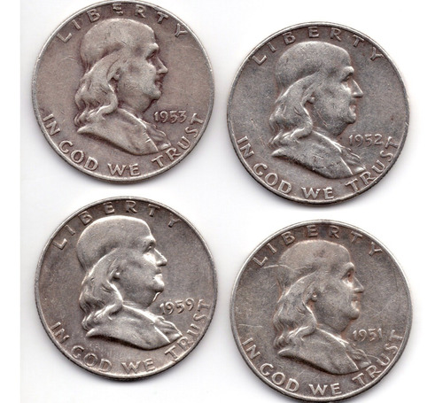 1951 S 1952 1953 59 Moneda Plata 50c Franklin Ley .9 Lote H9