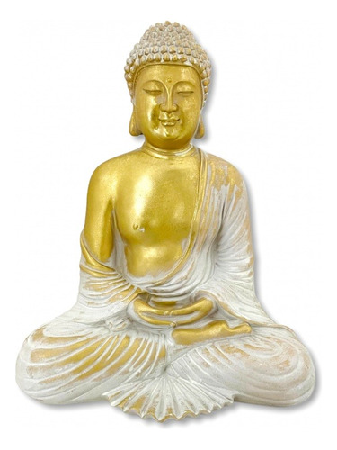 Buda Adorno Dorado Con Manto Blanco 21 Cm X 18 Cm.