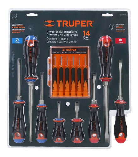 Juego Destornillador Fuerza 14 Pcs Truper Mango Comfort Grip