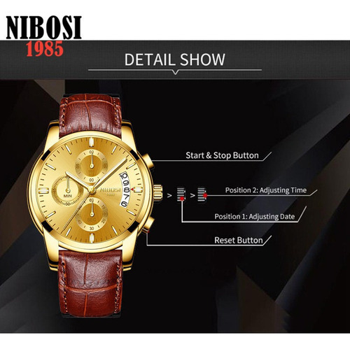 Relojes De Pulsera Nibosi De Piel Con Cronógrafo Y Calendari