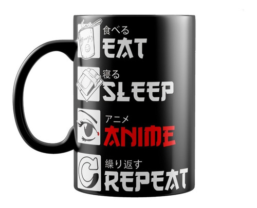 Tazón Taza Eat Sleep Anime Repeat Negra - Monstruatazas