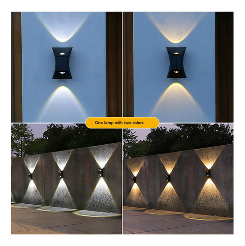Lámpara en V, lámpara solar de pared hacia arriba y hacia abajo, color cúpula Illumi, marco negro