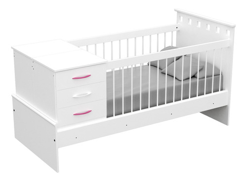 Imagen 2 de 11 de Combo Dormitorio Bebé Cuna Funcional Serie 5 + Cómoda Blanca