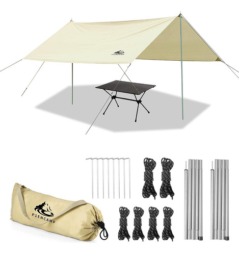 P1encamp 10×10ft Lona De Camping Con Postes De 2×6.6ft, Lona