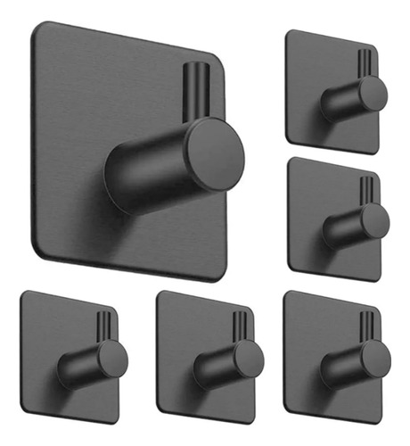 Pack X 6 Percheros Autoadhesivo De Colgar, Acero Inox. Black