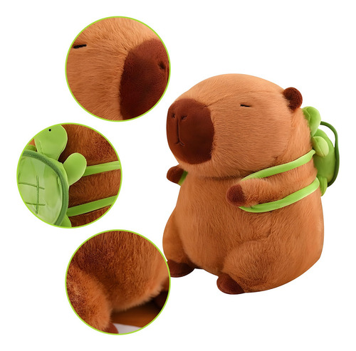 Peluche Capibara Juguetes De Bebe Con Mochila Tortugas 35cm Color Marrón Claro
