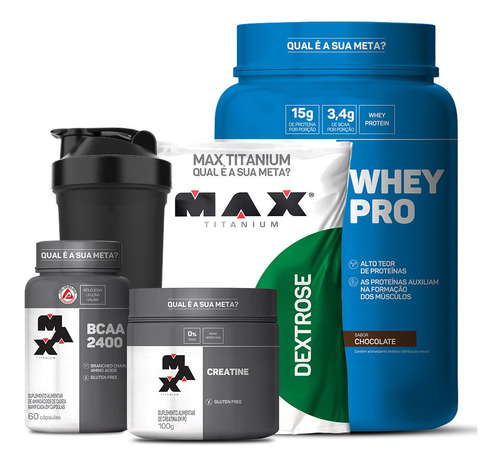 Combo Whey Pro + Bcaa + Creatina + Dextrose + Coqueteleira