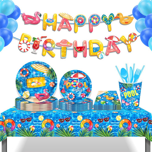 Summer Swimming Pool Beach Happy Birthday Party Supplies Dec