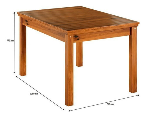Conjunto Mesa 120x75cm E 6 Cadeiras De Madeira Pinus Bdwt