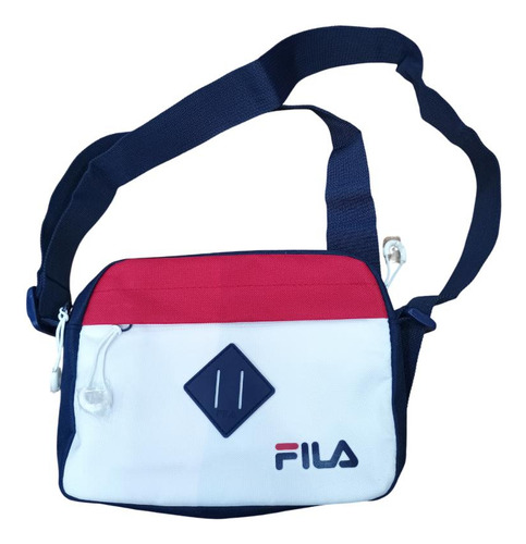 Bolsa Lateral Ou Transversal Fila Trekking Acambamento Dos Ferragens Níquel Cor Branco/marinho Correia De Ombro Azul Desenho Do Tecido Liso