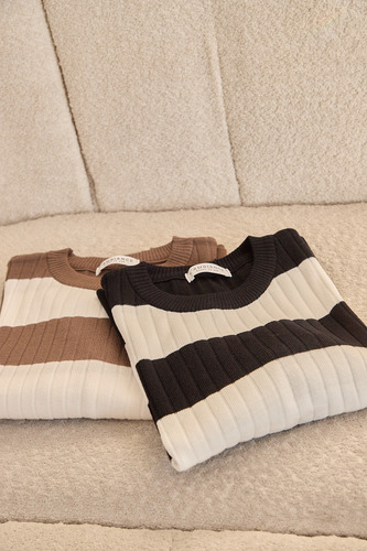 Sweater Rayado Over Abrigado Frio Otoño Moda Dama Tendencia