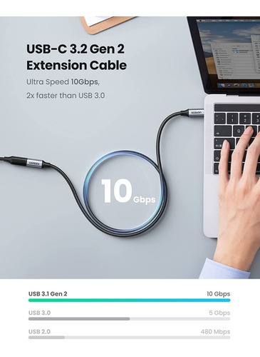 Cable Extensión Tipo C 3.1 / 1metro Gen 2 Thunderbolt 3 Black