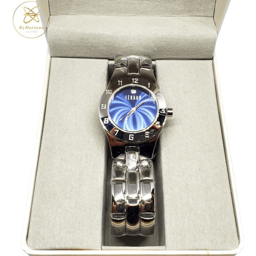 Imagen 3 de 8 de Reloj Mujer Acero Feraud Lfbmha-3 Plateado Fondo Azul