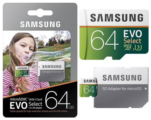 Memoria Micro Sd 64gb Samsung Clase 10 U3 4k 100mb/s Rapida