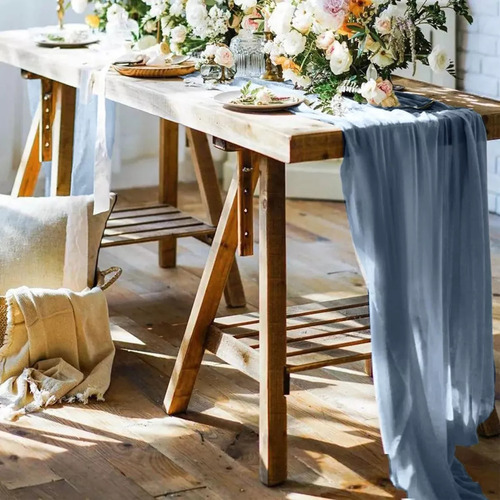 3pzs Caminos De Mesa De Gasa Boho,tela De Queso,90*300cm Color Azul Azul