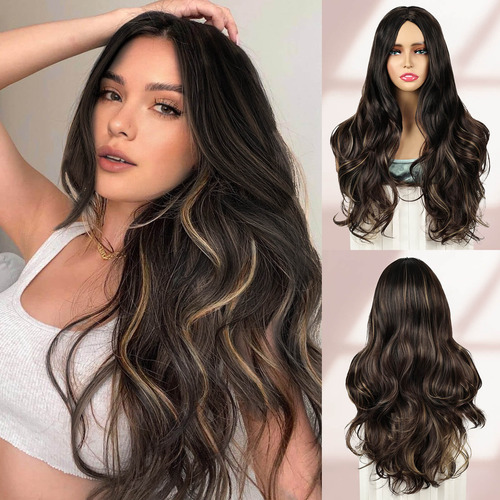 Peluca De Pelo Largo Y Rizado Negro Mixto Marrón Natural Par Tamaño De La Base M
